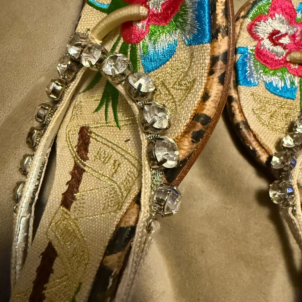 Beverly Feldman Embroidered Rhinestone Floral Sandals - Picture 3 of 11
